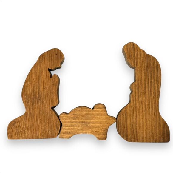 VTG Primitive Handmade Nativity Stable Holy Family Wise Men Angel 12 Piece Set - Picture 11 of 16